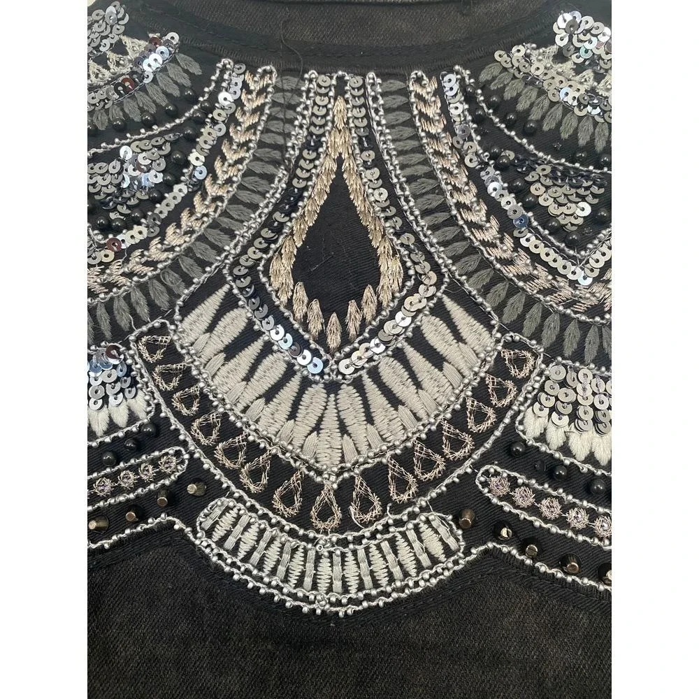 Karl Lagerfeld for Falabella Black Acid‎ Wash Embellished Denim Jacket Sequin